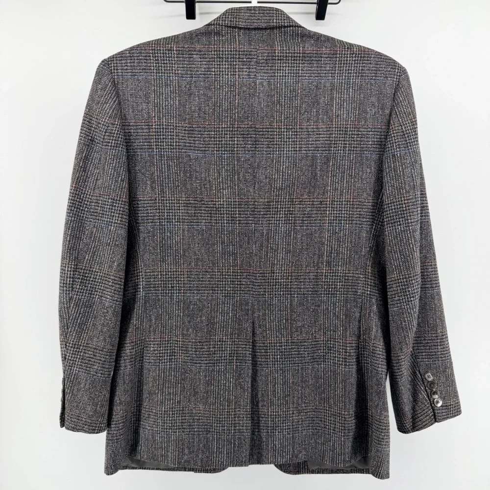 Vintage Mallards Glen Plaid Sport Coat Grey Wool Blend Two Button Blazer 44R Gry